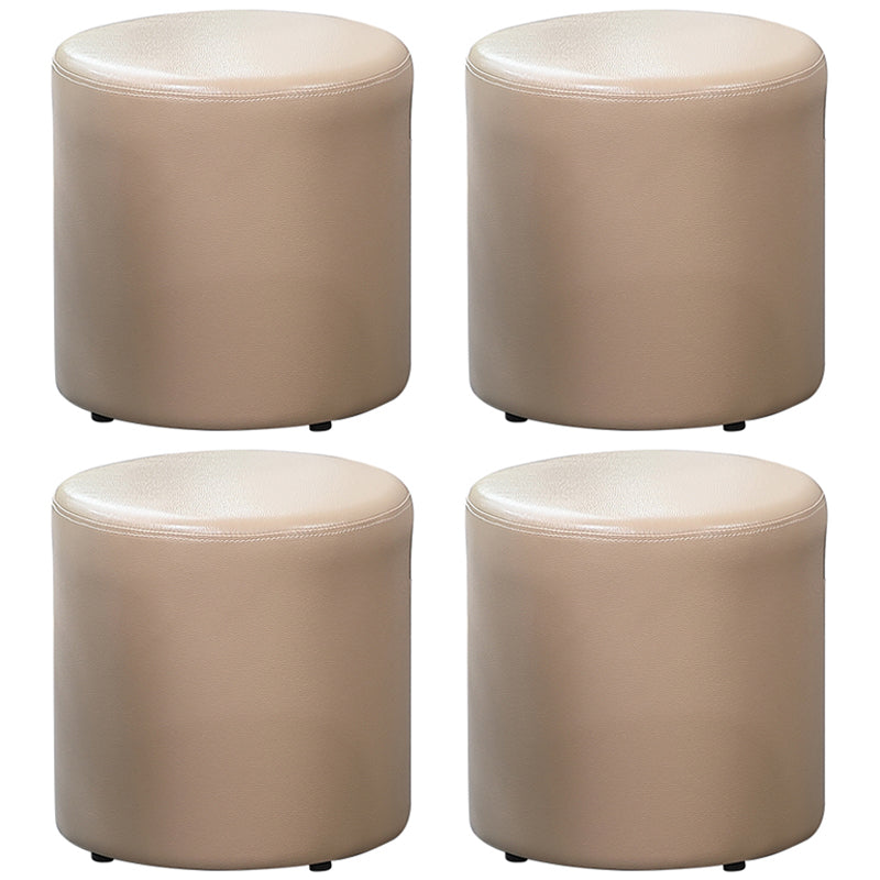 Minimalist Round Footstool Ottoman Solid Color Genuine Leather Ottoman
