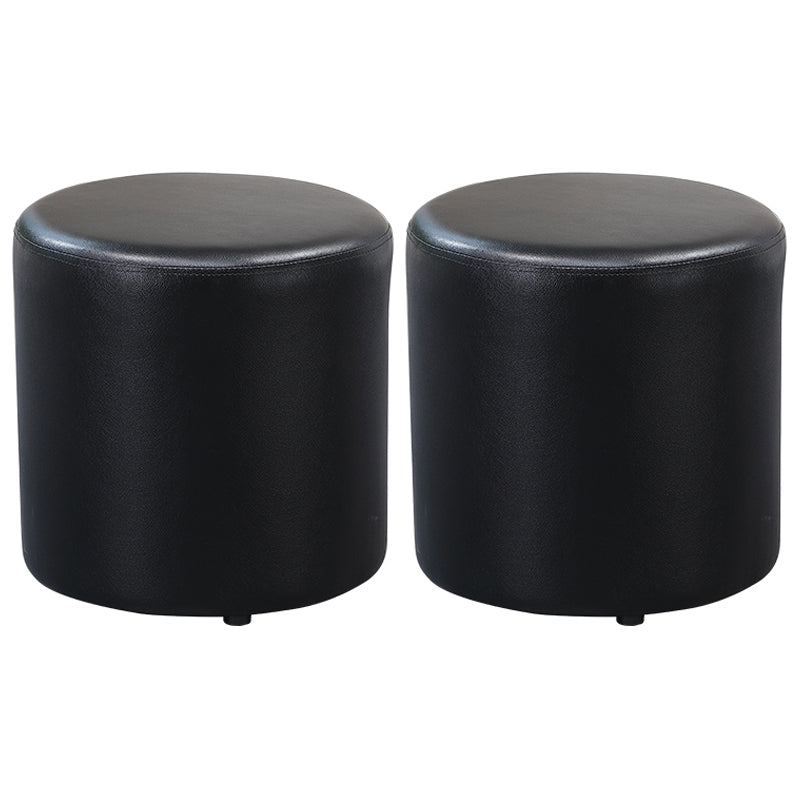 Minimalist Round Footstool Ottoman Solid Color Genuine Leather Ottoman