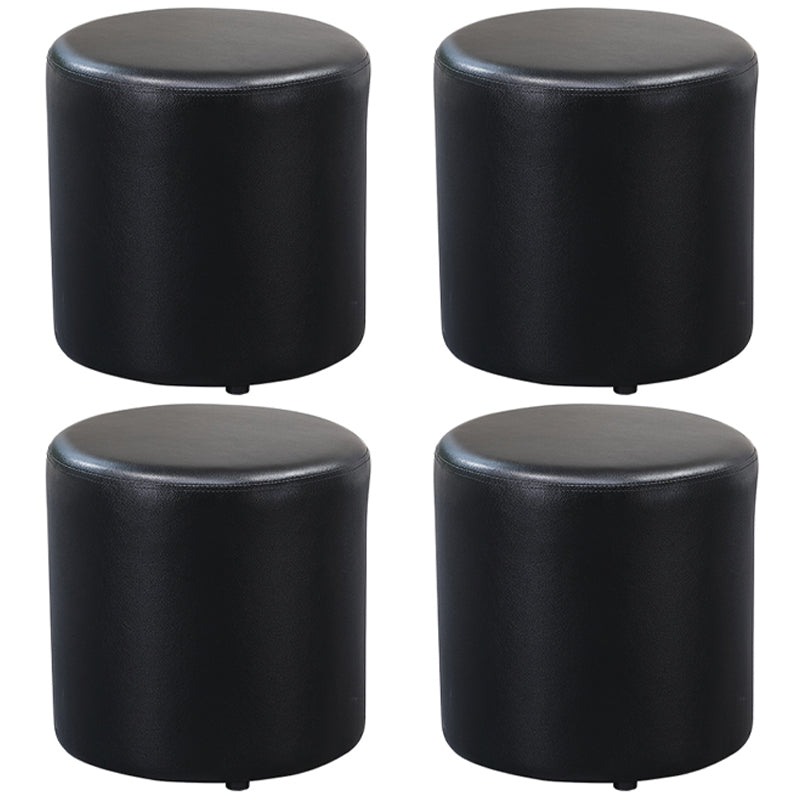 Minimalist Round Footstool Ottoman Solid Color Genuine Leather Ottoman