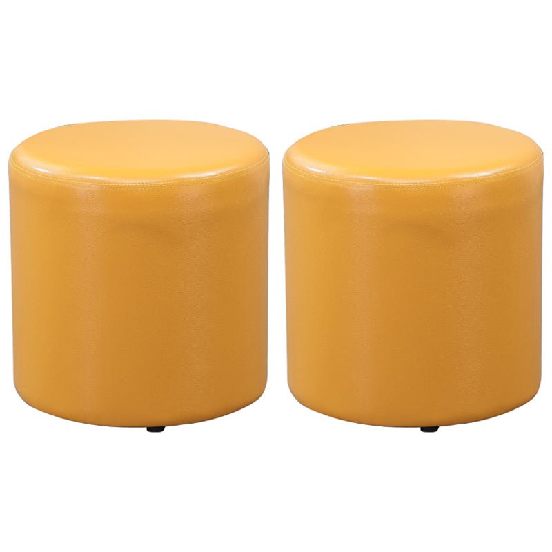 Minimalist Round Footstool Ottoman Solid Color Genuine Leather Ottoman