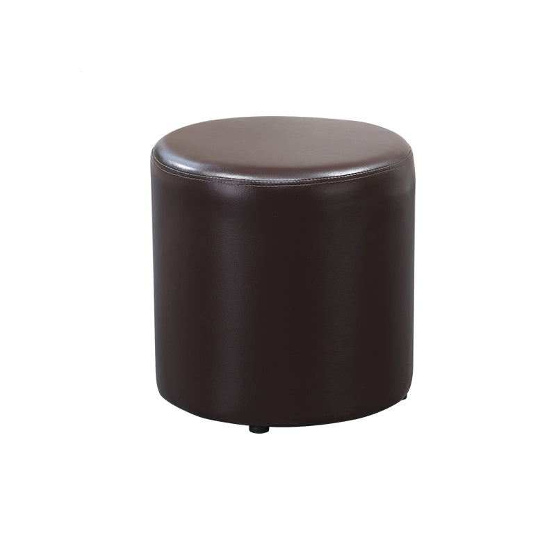 Minimalist Round Footstool Ottoman Solid Color Genuine Leather Ottoman