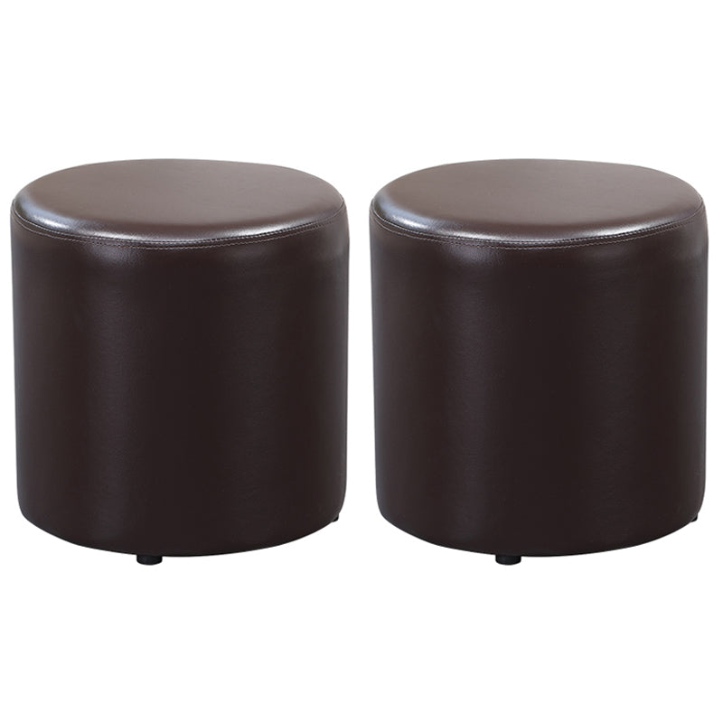 Minimalist Round Footstool Ottoman Solid Color Genuine Leather Ottoman