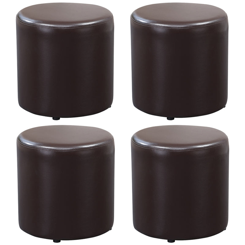 Minimalist Round Footstool Ottoman Solid Color Genuine Leather Ottoman