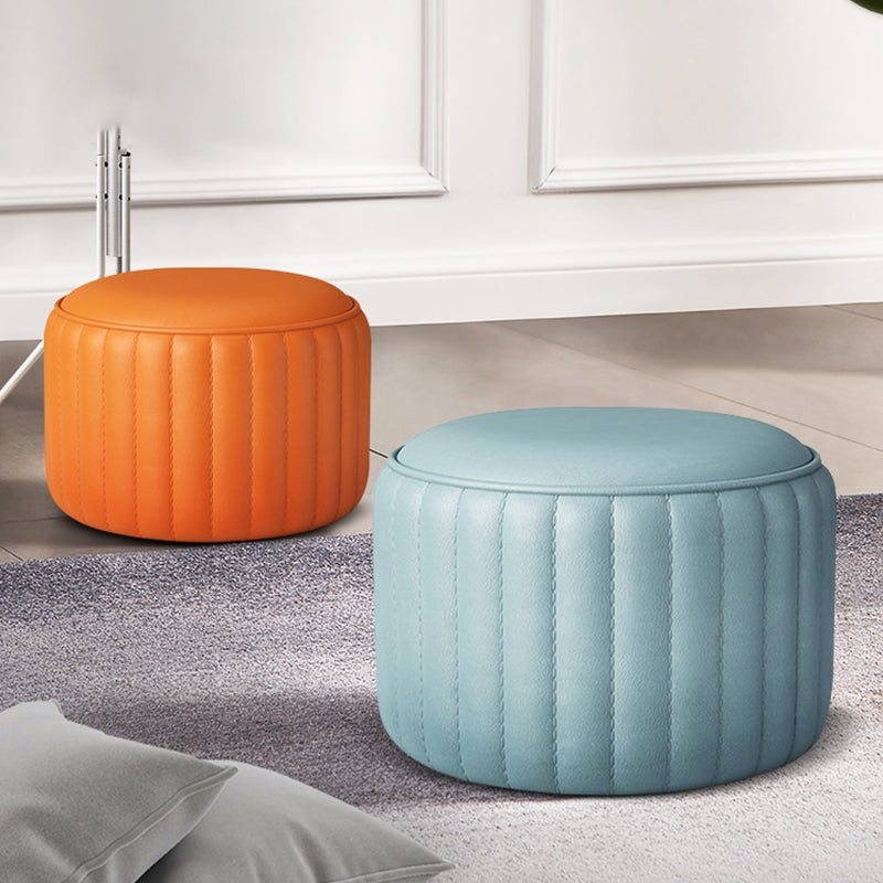 Modern Cylinder Shape Sherpa Pouf Plain PU Leather Tear Resistant Chair Ottoman
