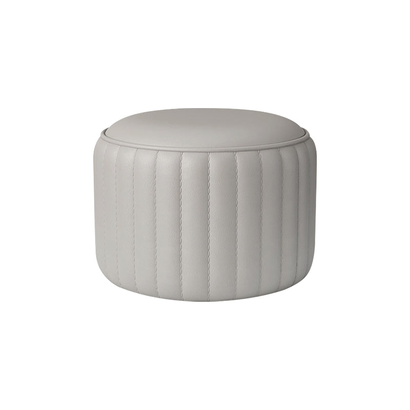 Modern Cylinder Shape Sherpa Pouf Plain PU Leather Tear Resistant Chair Ottoman