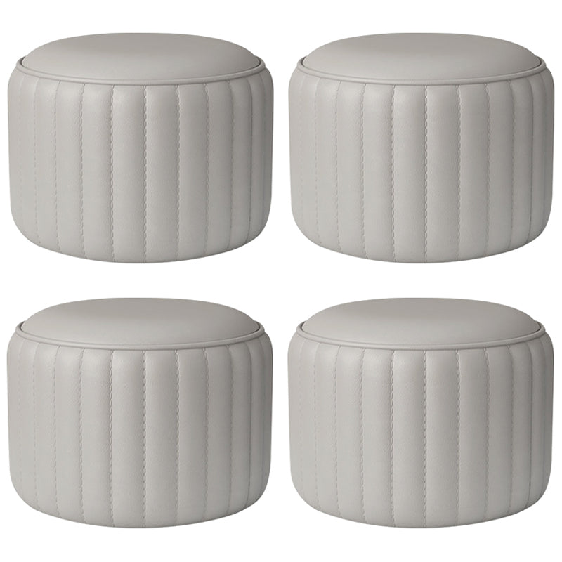 Modern Cylinder Shape Sherpa Pouf Plain PU Leather Tear Resistant Chair Ottoman