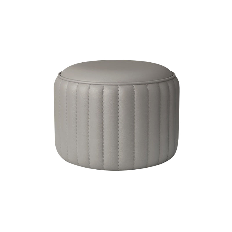 Modern Cylinder Shape Sherpa Pouf Plain PU Leather Tear Resistant Chair Ottoman