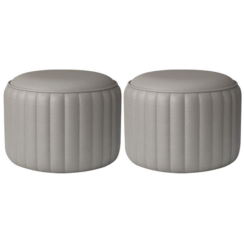 Modern Cylinder Shape Sherpa Pouf Plain PU Leather Tear Resistant Chair Ottoman