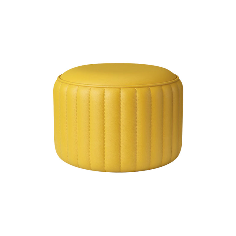 Modern Cylinder Shape Sherpa Pouf Plain PU Leather Tear Resistant Chair Ottoman