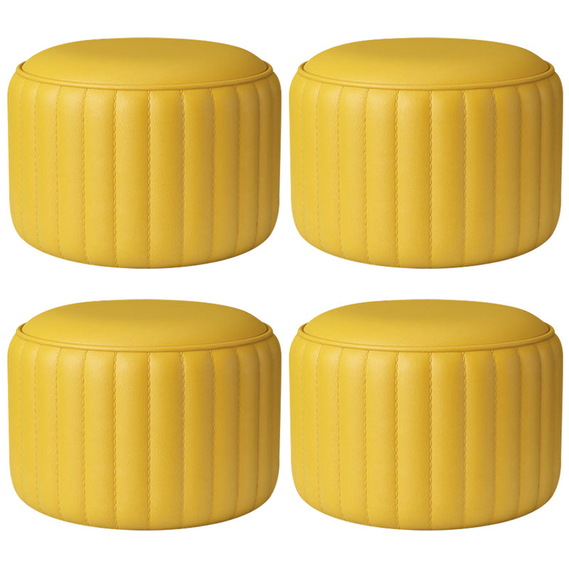 Modern Cylinder Shape Sherpa Pouf Plain PU Leather Tear Resistant Chair Ottoman