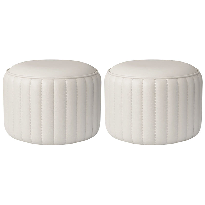 Modern Cylinder Shape Sherpa Pouf Plain PU Leather Tear Resistant Chair Ottoman