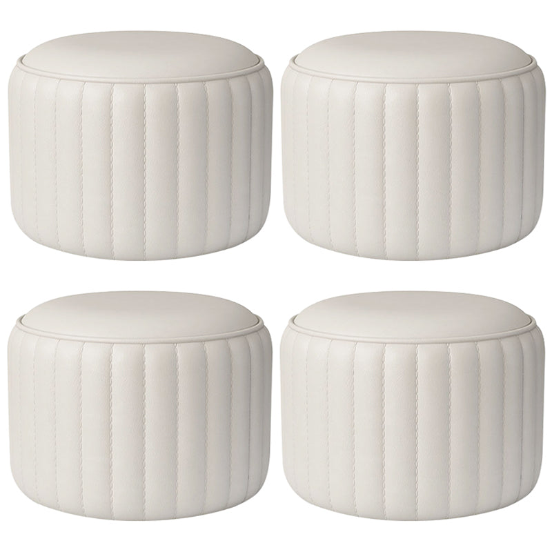 Modern Cylinder Shape Sherpa Pouf Plain PU Leather Tear Resistant Chair Ottoman