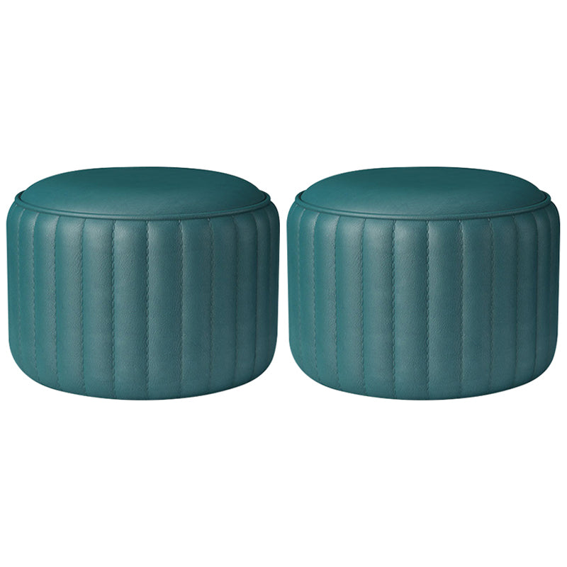 Modern Cylinder Shape Sherpa Pouf Plain PU Leather Tear Resistant Chair Ottoman