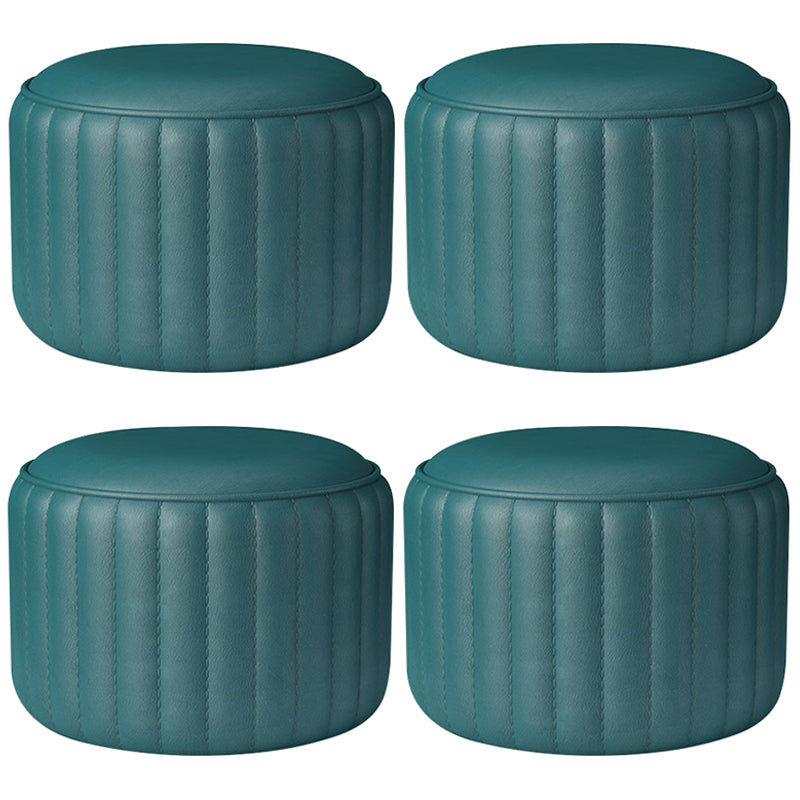 Modern Cylinder Shape Sherpa Pouf Plain PU Leather Tear Resistant Chair Ottoman
