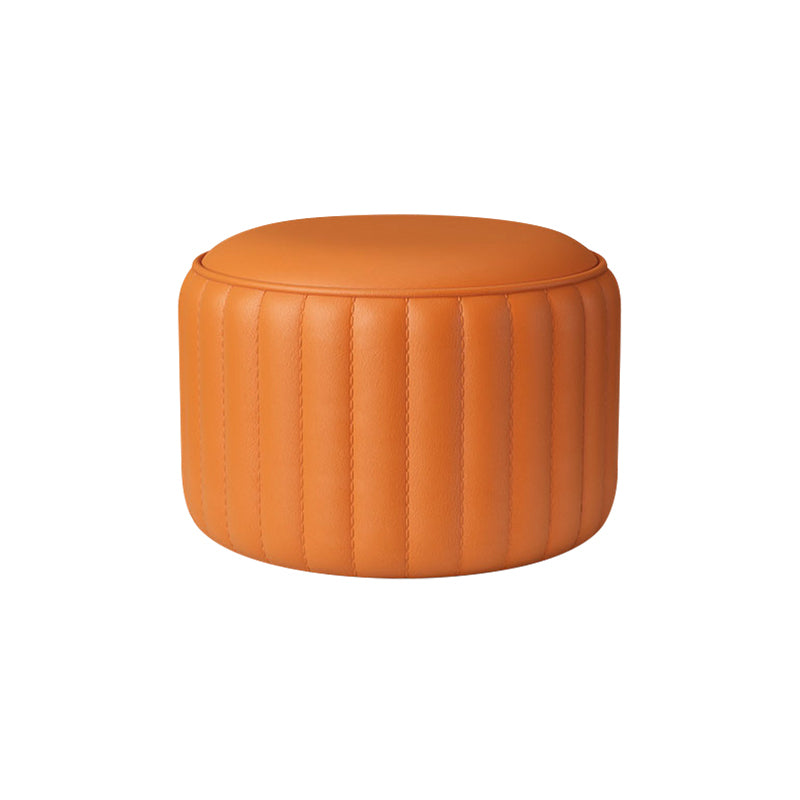 Modern Cylinder Shape Sherpa Pouf Plain PU Leather Tear Resistant Chair Ottoman