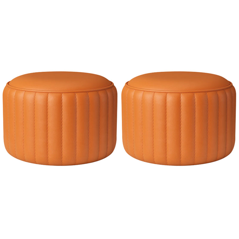 Modern Cylinder Shape Sherpa Pouf Plain PU Leather Tear Resistant Chair Ottoman