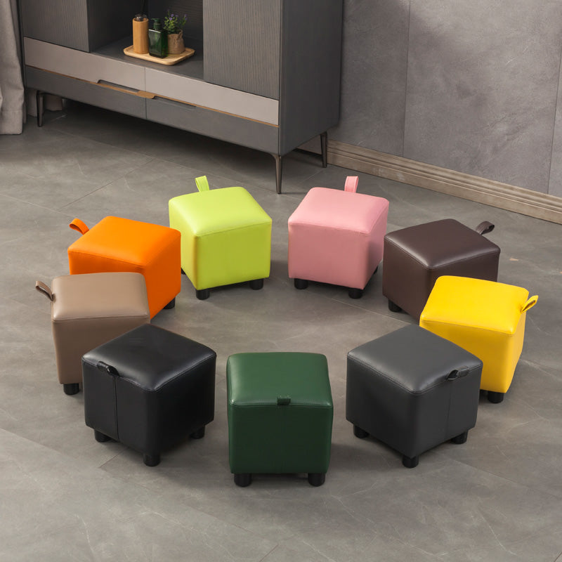 Modern Square Sherpa Pouf Plain PU Leather Water Resistant Couch Footrest