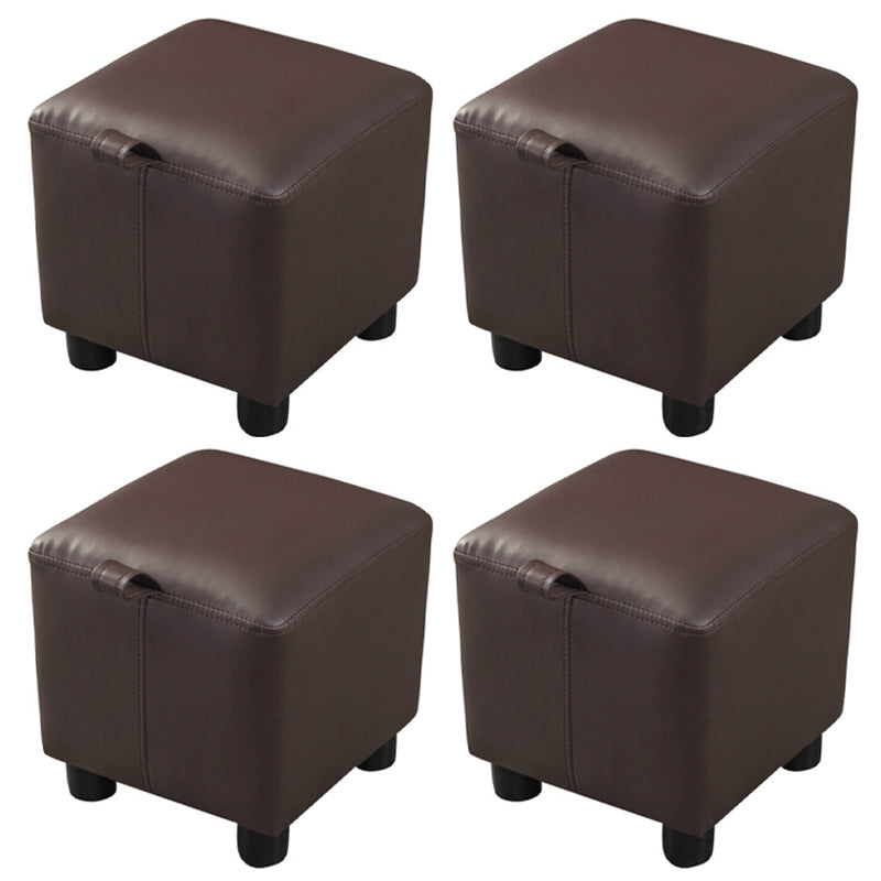 Modern Square Sherpa Pouf Plain PU Leather Water Resistant Couch Footrest