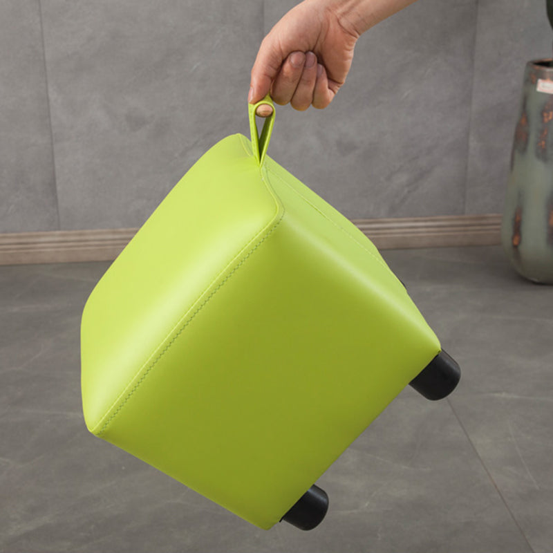 Modern Square Sherpa Pouf Plain PU Leather Water Resistant Couch Footrest