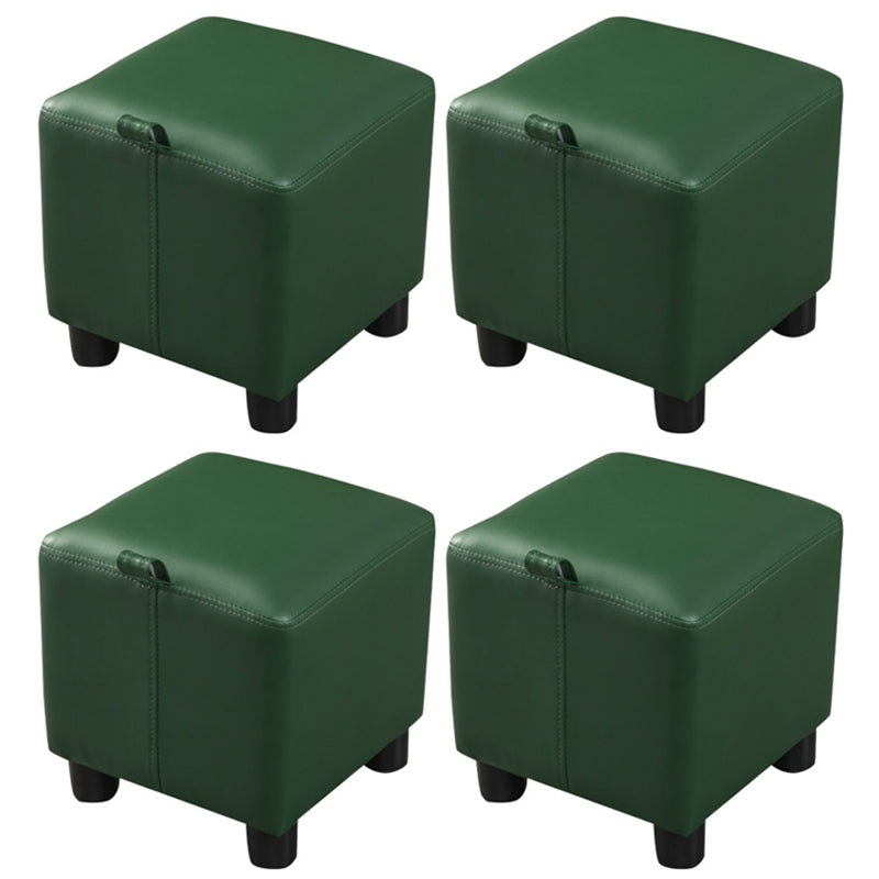 Modern Square Sherpa Pouf Plain PU Leather Water Resistant Couch Footrest