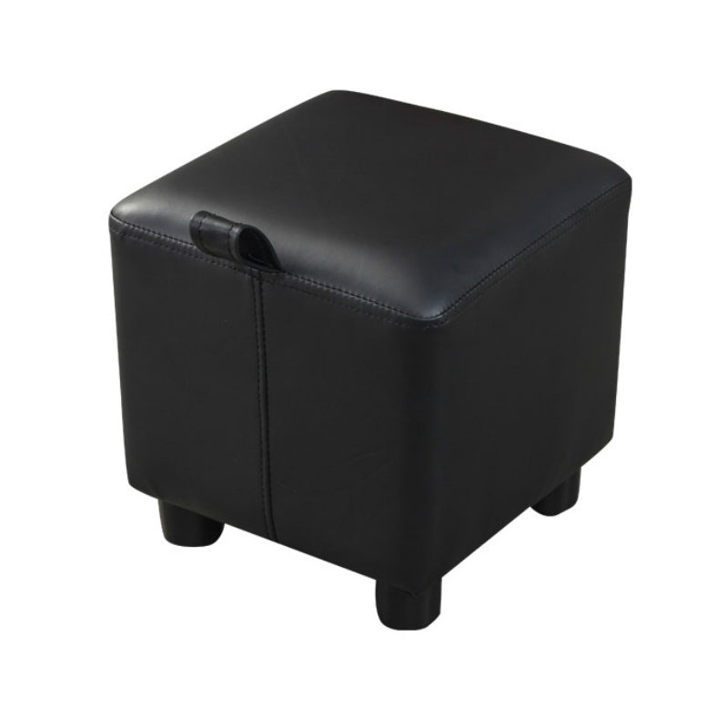 Modern Square Sherpa Pouf Plain PU Leather Water Resistant Couch Footrest