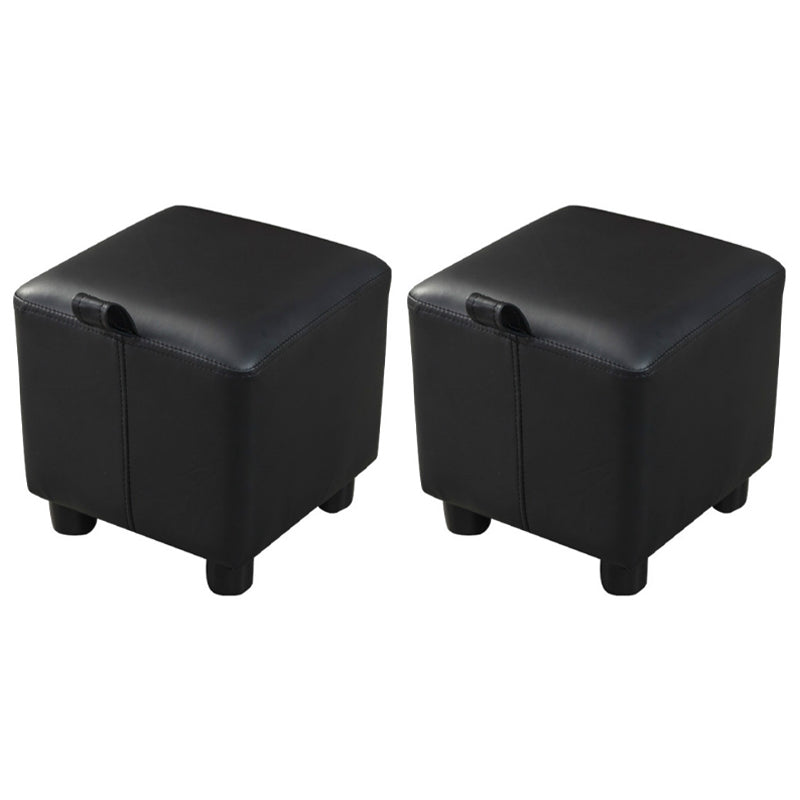 Modern Square Sherpa Pouf Plain PU Leather Water Resistant Couch Footrest
