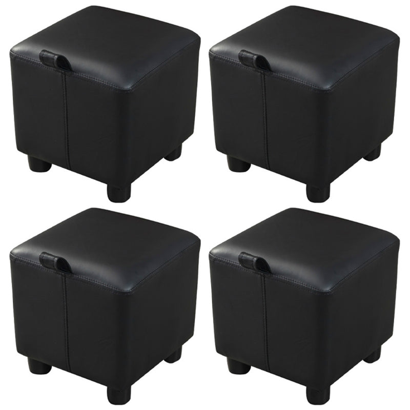 Modern Square Sherpa Pouf Plain PU Leather Water Resistant Couch Footrest