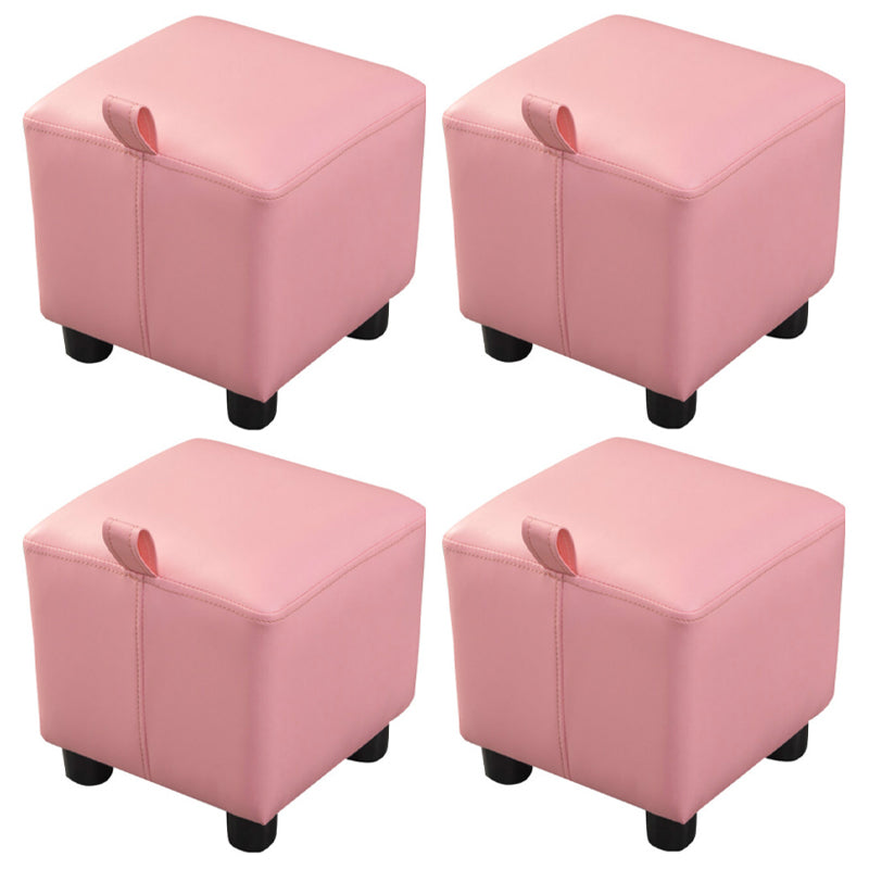 Modern Square Sherpa Pouf Plain PU Leather Water Resistant Couch Footrest