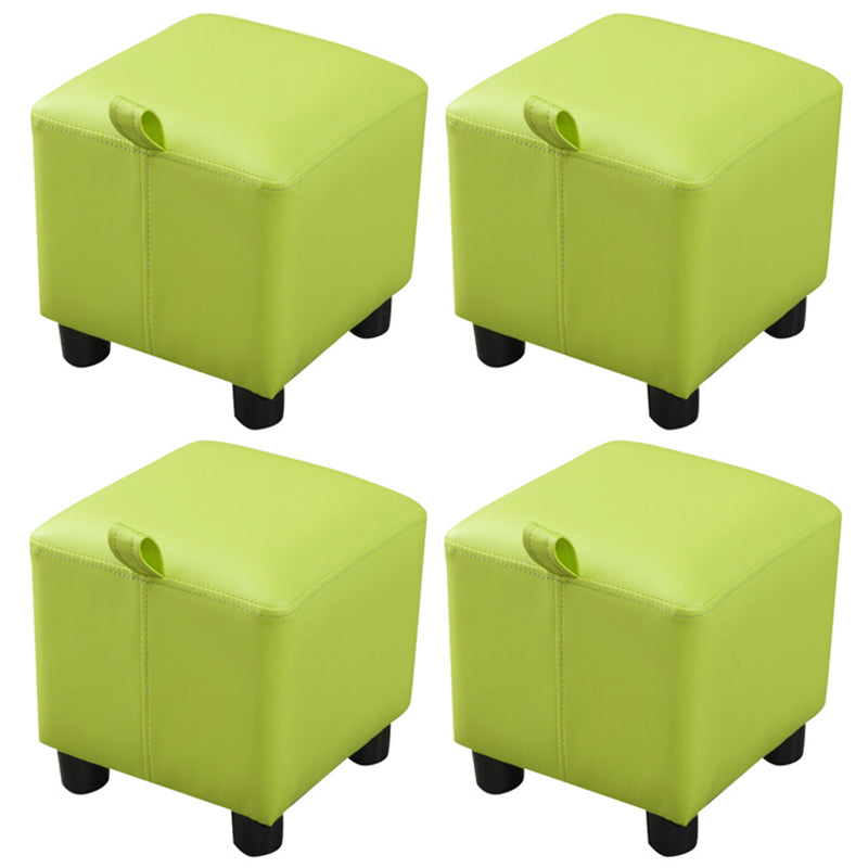 Modern Square Sherpa Pouf Plain PU Leather Water Resistant Couch Footrest