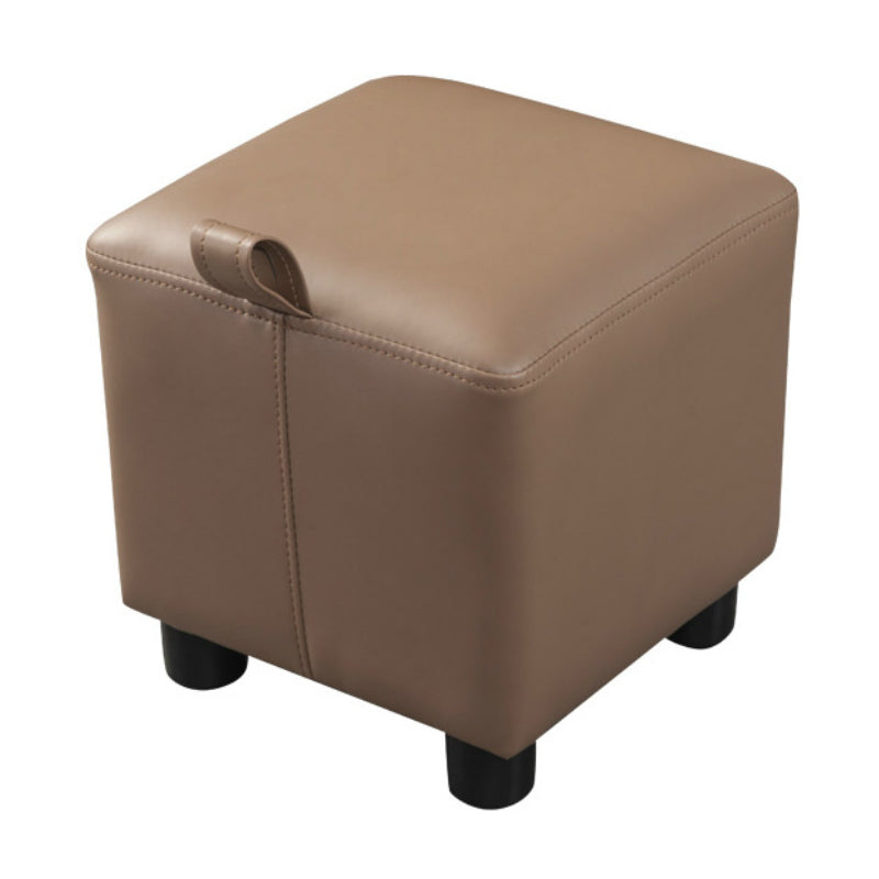 Modern Square Sherpa Pouf Plain PU Leather Water Resistant Couch Footrest