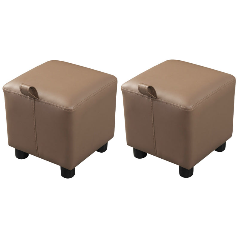 Modern Square Sherpa Pouf Plain PU Leather Water Resistant Couch Footrest