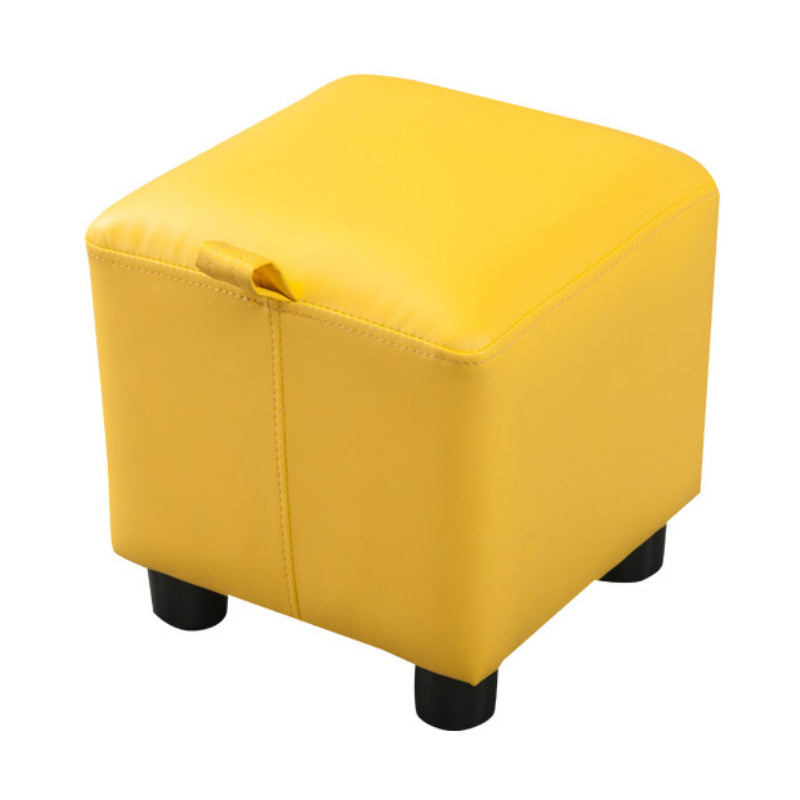 Modern Square Sherpa Pouf Plain PU Leather Water Resistant Couch Footrest