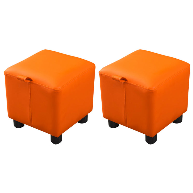 Modern Square Sherpa Pouf Plain PU Leather Water Resistant Couch Footrest