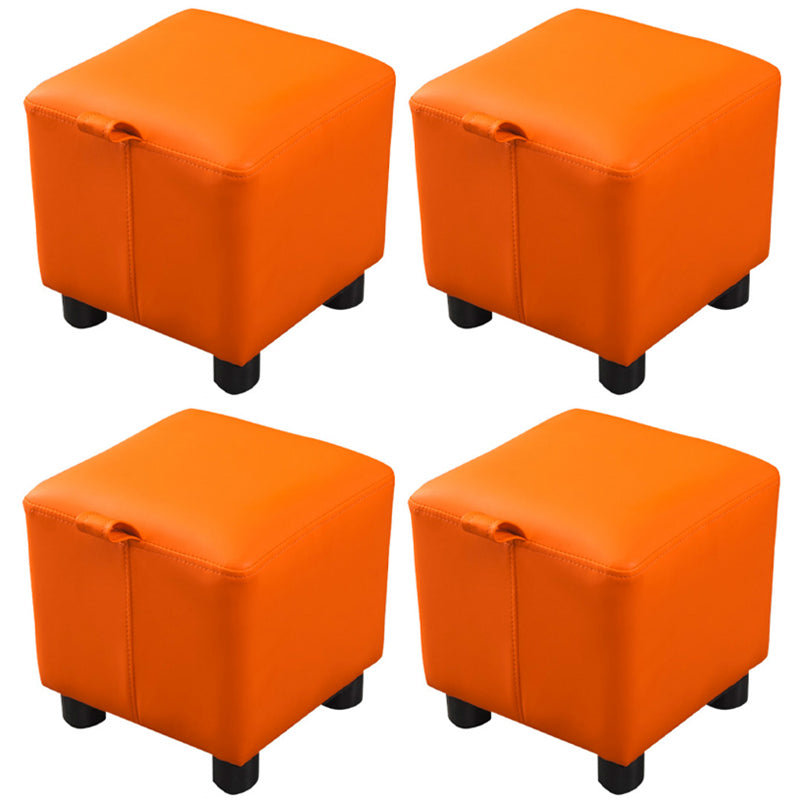 Modern Square Sherpa Pouf Plain PU Leather Water Resistant Couch Footrest