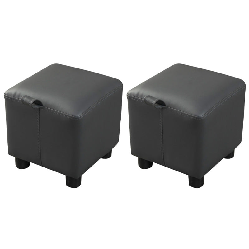 Modern Square Sherpa Pouf Plain PU Leather Water Resistant Couch Footrest