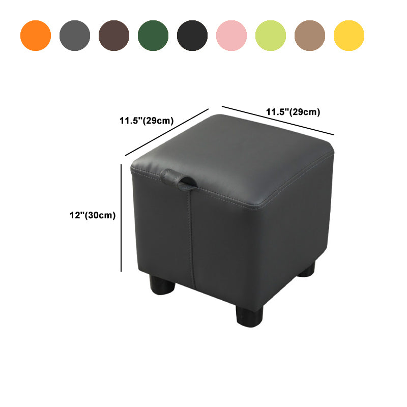 Modern Square Sherpa Pouf Plain PU Leather Water Resistant Couch Footrest