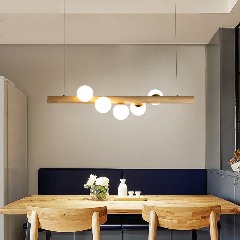 Contemporary Globe Hanging Light Wood Island Light Fixture for Dining Room