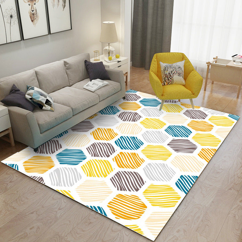 Trendy Geometry Pattern Rug Polyester Area Carpet Non-Slip Backing Carpet for Living Room