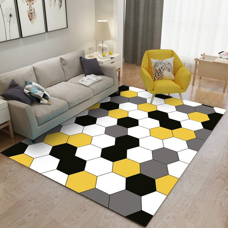 Trendy Geometry Pattern Rug Polyester Area Carpet Non-Slip Backing Carpet for Living Room