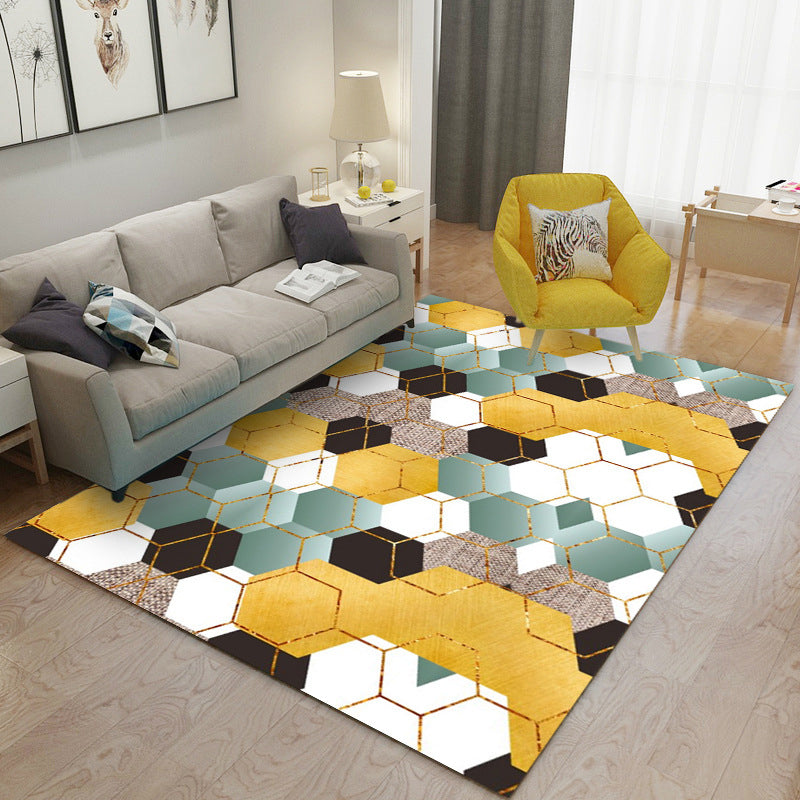 Trendy Geometry Pattern Rug Polyester Area Carpet Non-Slip Backing Carpet for Living Room