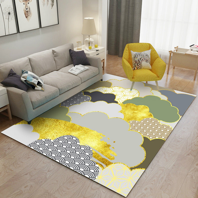 Trendy Geometry Pattern Rug Polyester Area Carpet Non-Slip Backing Carpet for Living Room