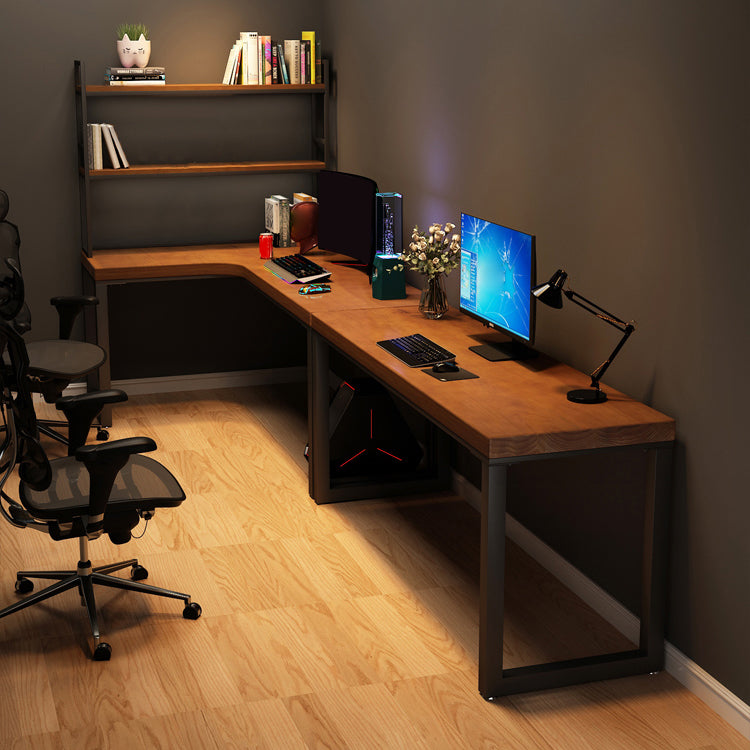 Rectangular Corner Writing Desk Solid Wood Office Desk with Iron Legs for Bedroom