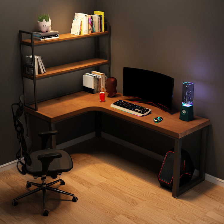 Rectangular Corner Writing Desk Solid Wood Office Desk with Iron Legs for Bedroom