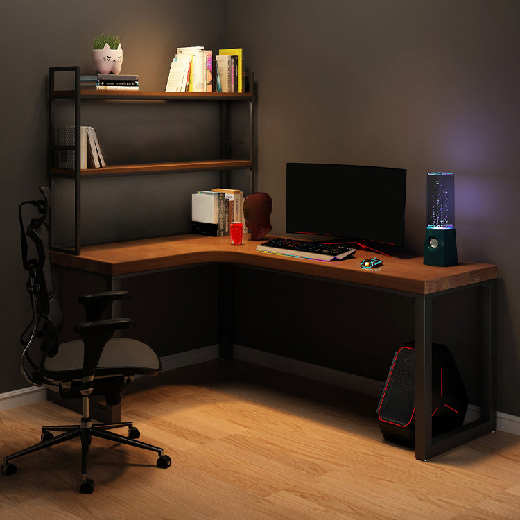 Rectangular Corner Writing Desk Solid Wood Office Desk with Iron Legs for Bedroom