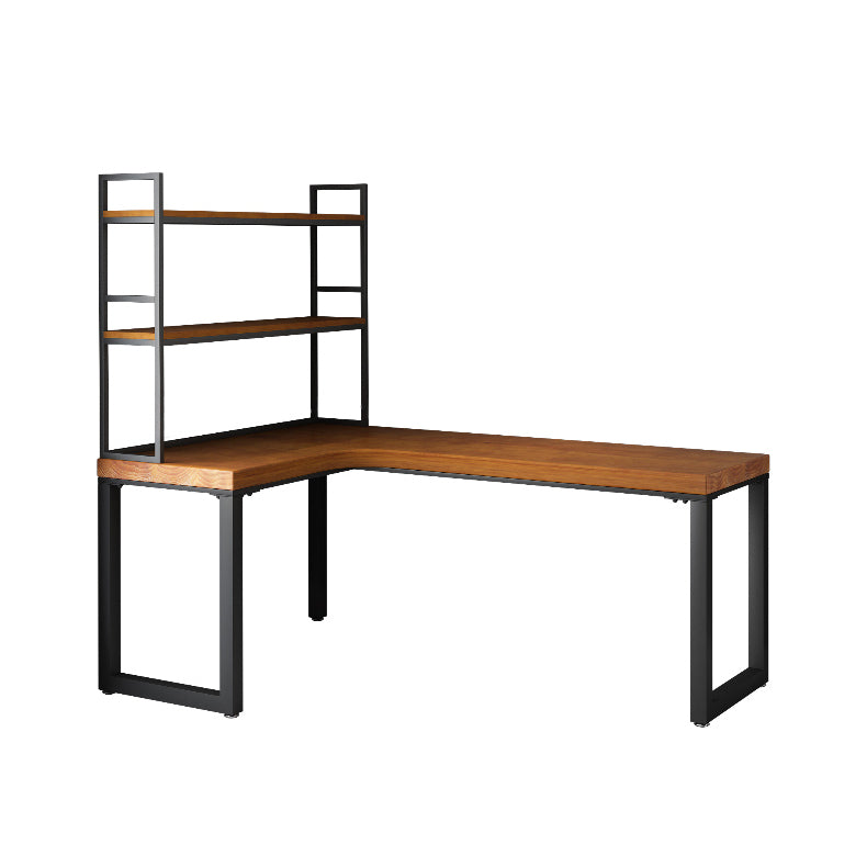Rectangular Corner Writing Desk Solid Wood Office Desk with Iron Legs for Bedroom