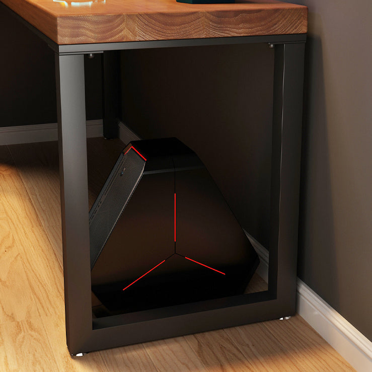 Rectangular Corner Writing Desk Solid Wood Office Desk with Iron Legs for Bedroom