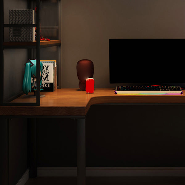 Rectangular Corner Writing Desk Solid Wood Office Desk with Iron Legs for Bedroom