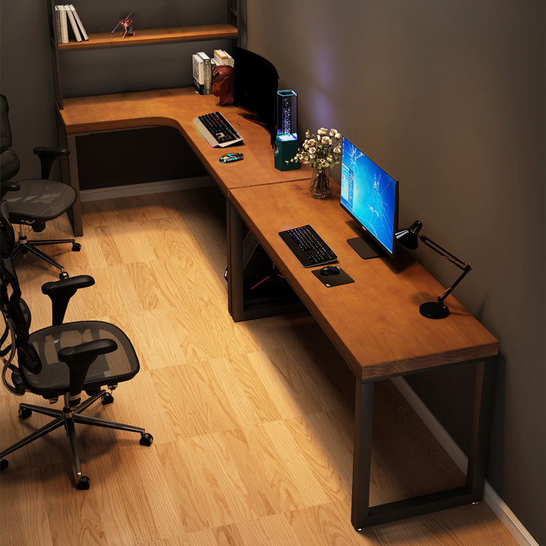 Rectangular Corner Writing Desk Solid Wood Office Desk with Iron Legs for Bedroom