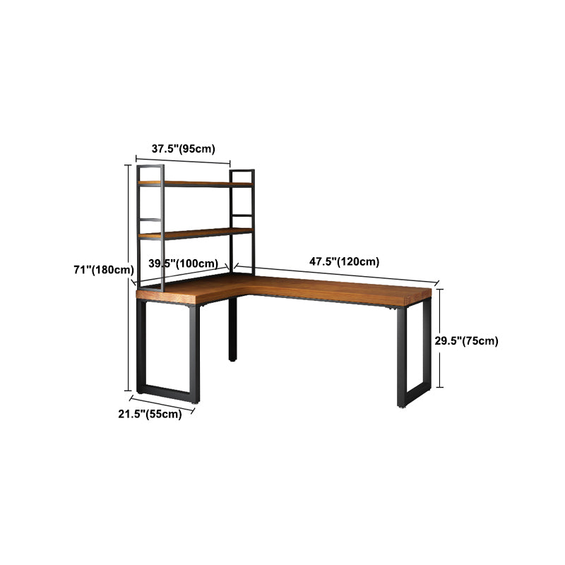 Rectangular Corner Writing Desk Solid Wood Office Desk with Iron Legs for Bedroom