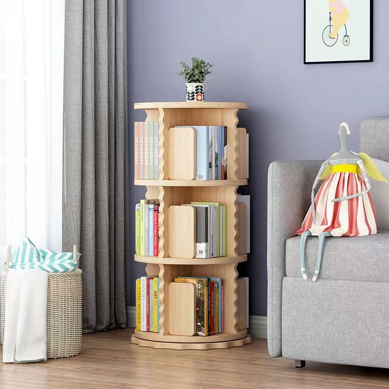 Wooden Rotatable Geometric Bookshelf Modern Home Closed Back Bookcase